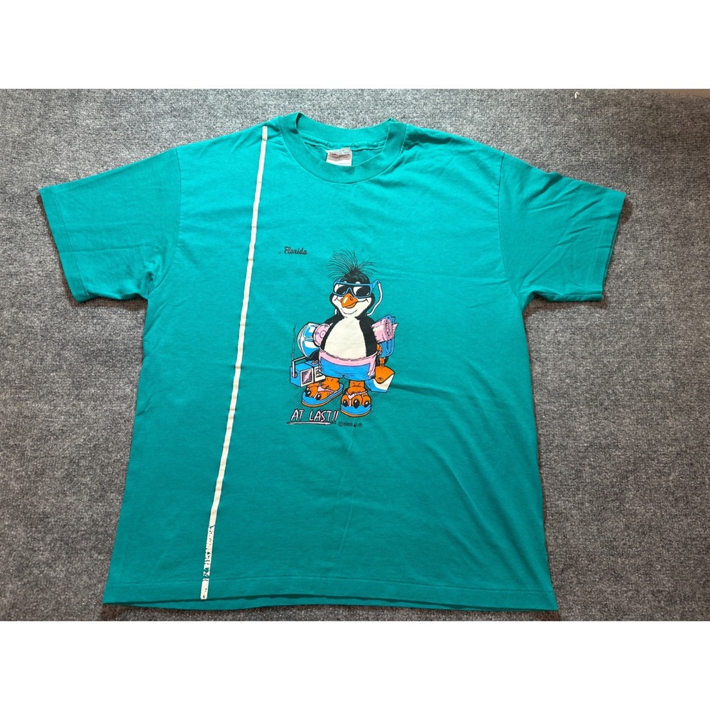 Vintage 90s Florida Penguin Graphic T-Shirt Hanes Heavyweight single Stitch USA